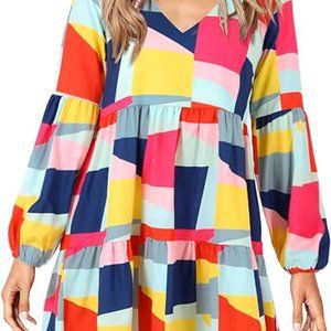 Amoretu Women Summer Tunic Dress V Neck Casual Loose Flowy Swing Shift Dress